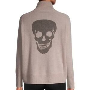 Skull Cashmere 100% Cashmere Mock Neck Sweater Turtleneck Logo Pullover Pink
